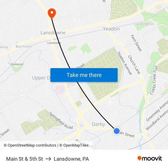 Main St & 5th St to Lansdowne, PA map