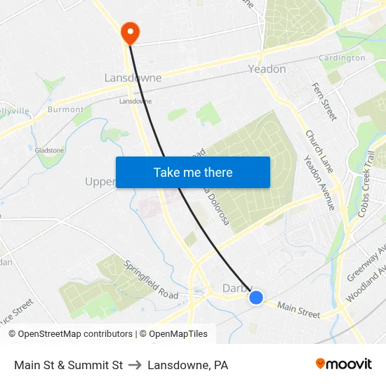 Main St & Summit St to Lansdowne, PA map