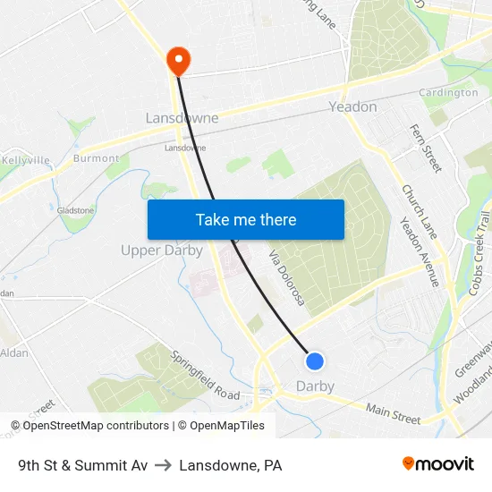 9th St & Summit Av to Lansdowne, PA map