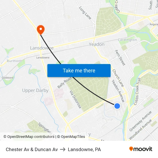 Chester Av & Duncan Av to Lansdowne, PA map