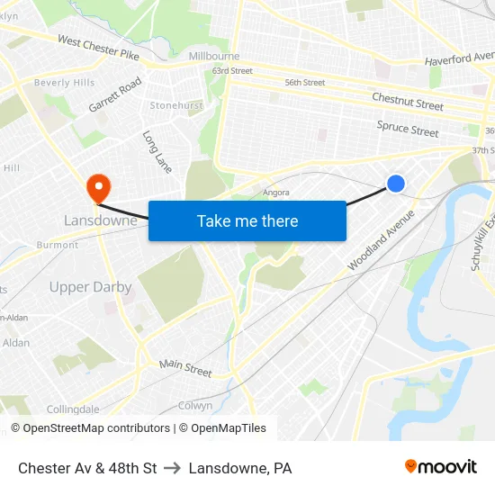 Chester Av & 48th St to Lansdowne, PA map