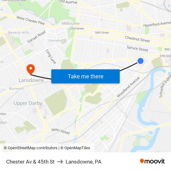 Chester Av & 45th St to Lansdowne, PA map