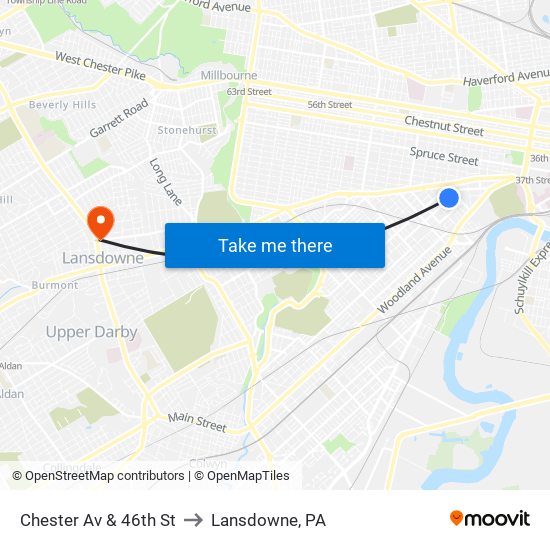 Chester Av & 46th St to Lansdowne, PA map