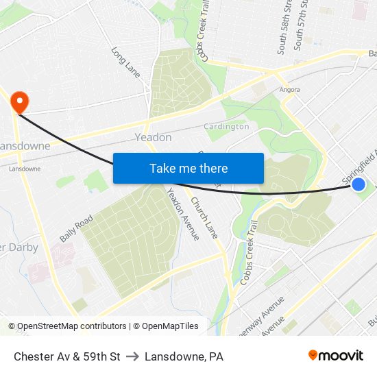 Chester Av & 59th St to Lansdowne, PA map