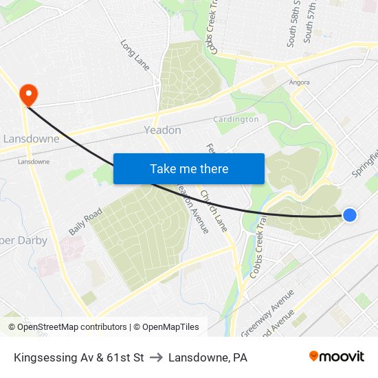 Kingsessing Av & 61st St to Lansdowne, PA map