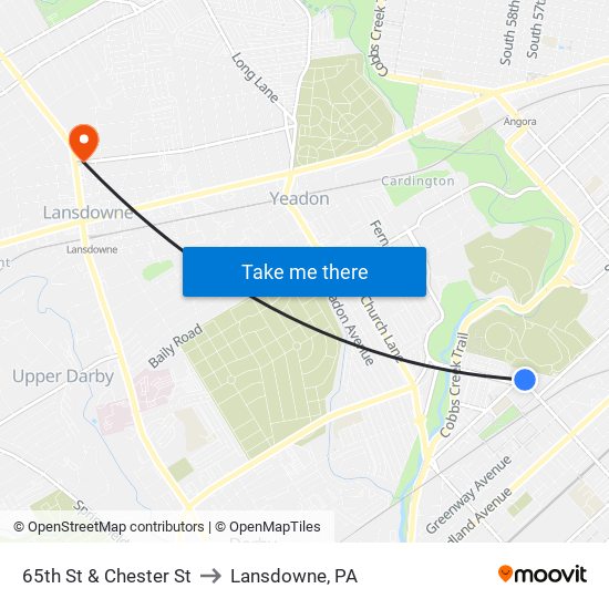 65th St & Chester St to Lansdowne, PA map