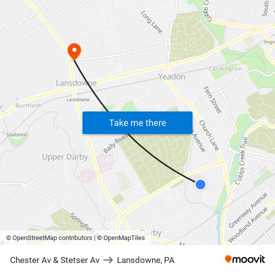 Chester Av & Stetser Av to Lansdowne, PA map