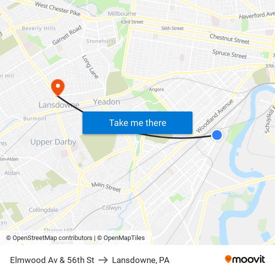 Elmwood Av & 56th St to Lansdowne, PA map