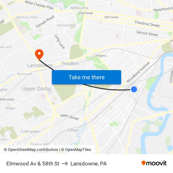 Elmwood Av & 58th St to Lansdowne, PA map