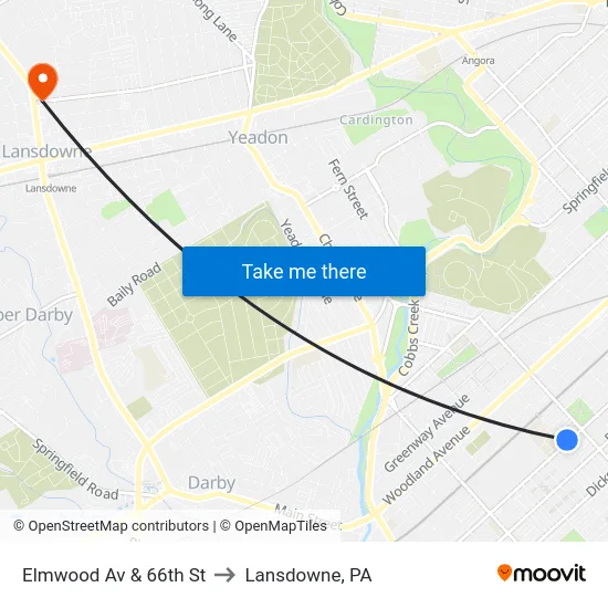 Elmwood Av & 66th St to Lansdowne, PA map