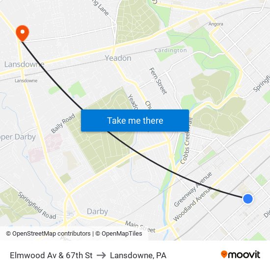 Elmwood Av & 67th St to Lansdowne, PA map