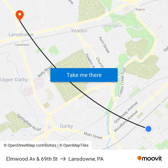 Elmwood Av & 69th St to Lansdowne, PA map