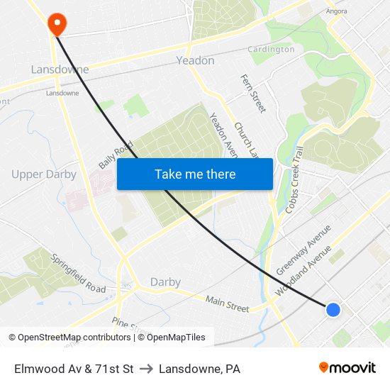 Elmwood Av & 71st St to Lansdowne, PA map