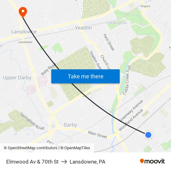 Elmwood Av & 70th St to Lansdowne, PA map
