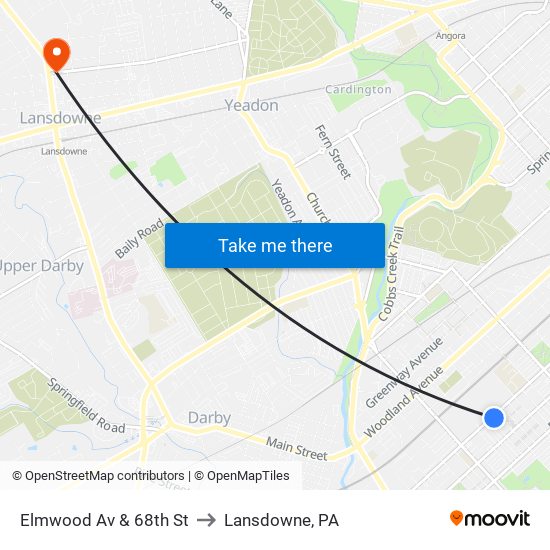 Elmwood Av & 68th St to Lansdowne, PA map