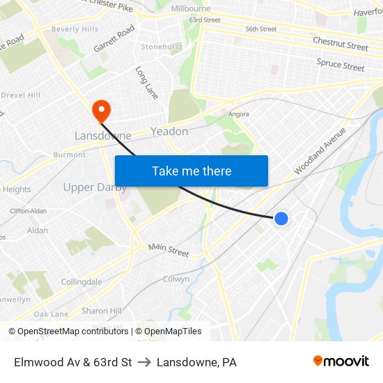 Elmwood Av & 63rd St to Lansdowne, PA map