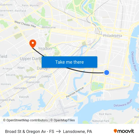 Broad St & Oregon Av - FS to Lansdowne, PA map