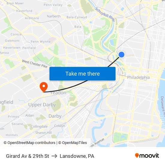 Girard Av & 29th St to Lansdowne, PA map