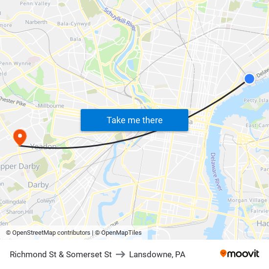 Richmond St & Somerset St to Lansdowne, PA map