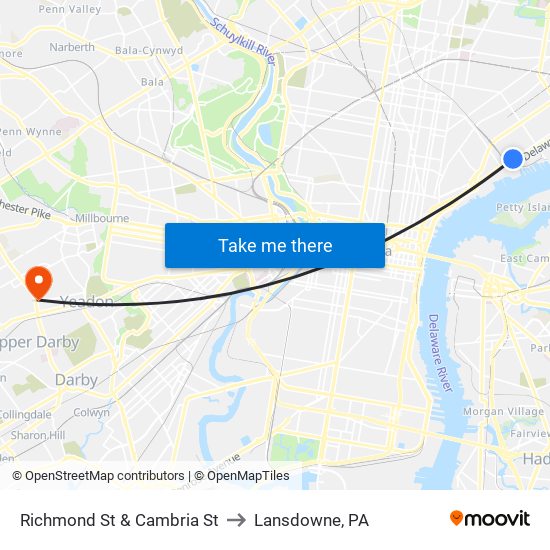 Richmond St & Cambria St to Lansdowne, PA map