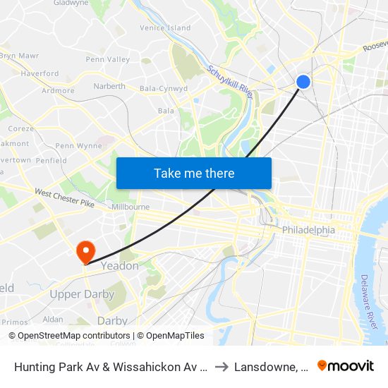 Hunting Park Av & Wissahickon Av - FS to Lansdowne, PA map