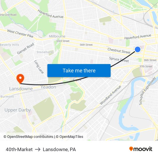 40th-Market to Lansdowne, PA map