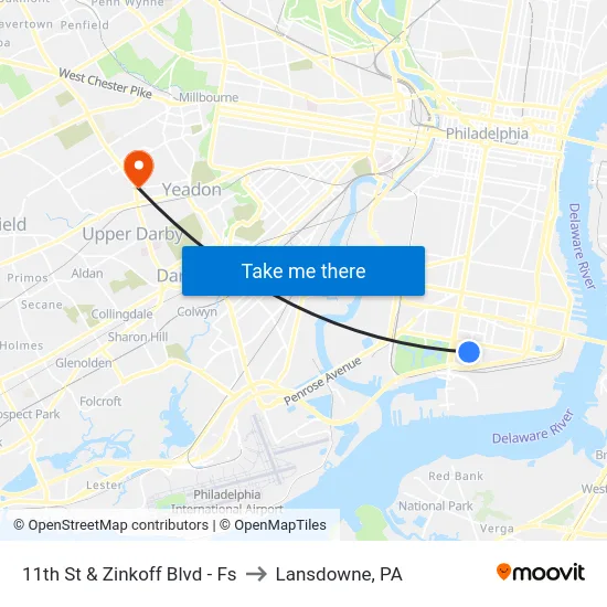 11th St & Zinkoff Blvd - Fs to Lansdowne, PA map