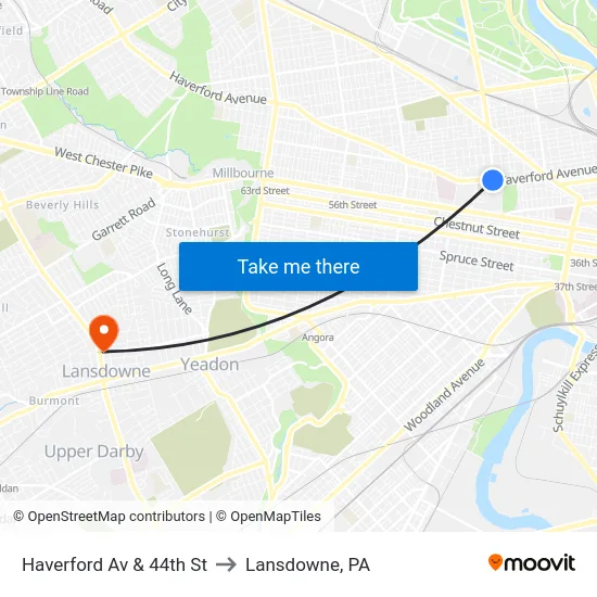 Haverford Av & 44th St to Lansdowne, PA map