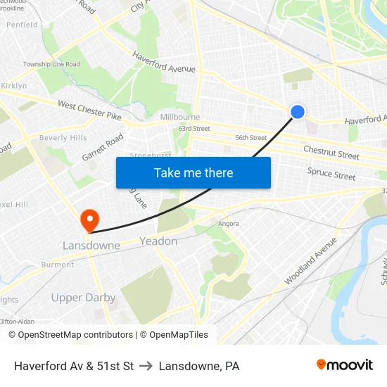 Haverford Av & 51st St to Lansdowne, PA map