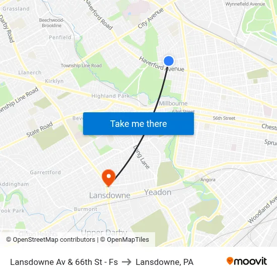 Lansdowne Av & 66th St - Fs to Lansdowne, PA map