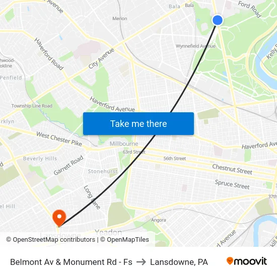 Belmont Av & Monument Rd - Fs to Lansdowne, PA map