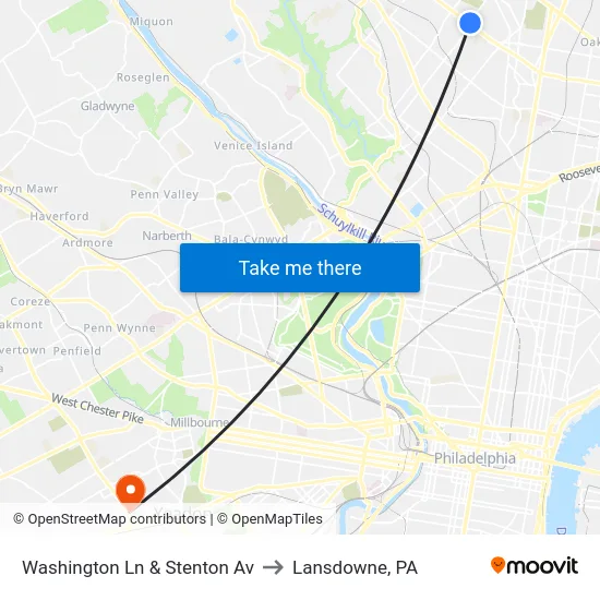 Washington Ln & Stenton Av to Lansdowne, PA map
