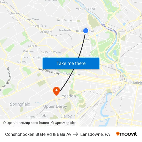Conshohocken State Rd & Bala Av to Lansdowne, PA map