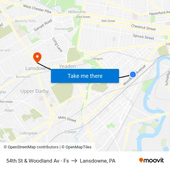 54th St & Woodland Av - Fs to Lansdowne, PA map