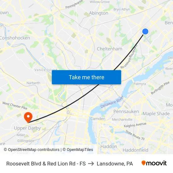 Roosevelt Blvd & Red Lion Rd - FS to Lansdowne, PA map