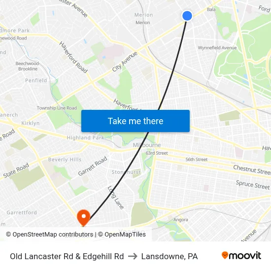 Old Lancaster Rd & Edgehill Rd to Lansdowne, PA map