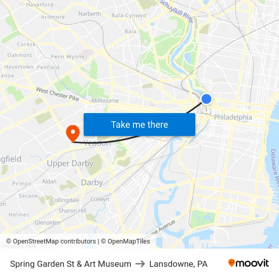 Spring Garden St & Art Museum to Lansdowne, PA map