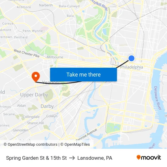 Spring Garden St & 15th St to Lansdowne, PA map