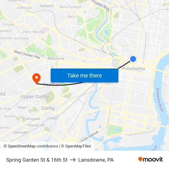 Spring Garden St & 16th St to Lansdowne, PA map