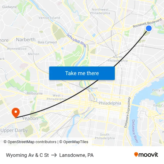 Wyoming Av & C St to Lansdowne, PA map