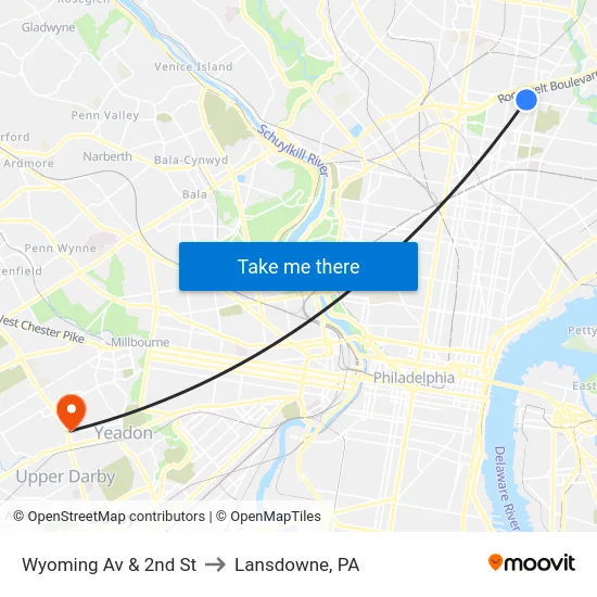 Wyoming Av & 2nd St to Lansdowne, PA map