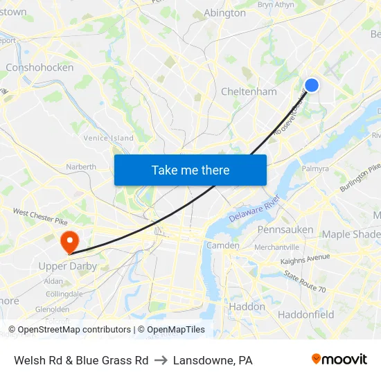 Welsh Rd & Blue Grass Rd to Lansdowne, PA map