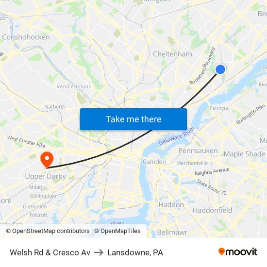 Welsh Rd & Cresco Av to Lansdowne, PA map