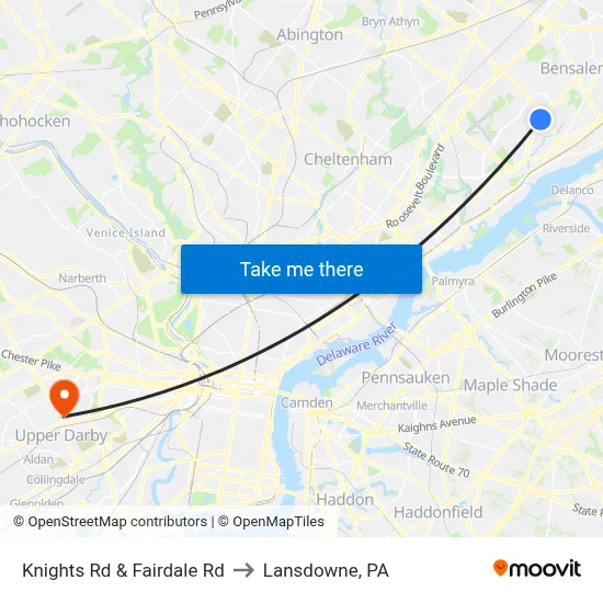 Knights Rd & Fairdale Rd to Lansdowne, PA map