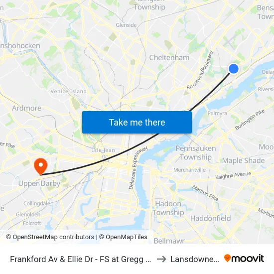 Frankford Av & Ellie Dr - FS at Gregg St Loop to Lansdowne, PA map