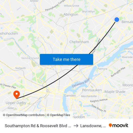 Southampton Rd & Roosevelt Blvd - FS to Lansdowne, PA map
