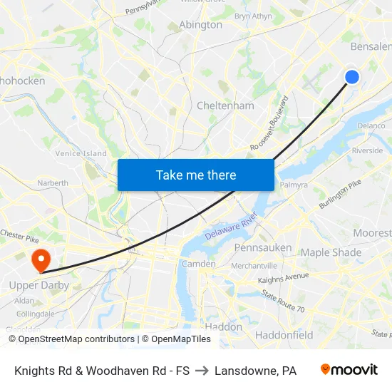Knights Rd & Woodhaven Rd - FS to Lansdowne, PA map