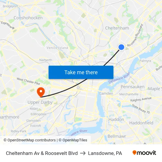 Cheltenham Av & Roosevelt Blvd to Lansdowne, PA map