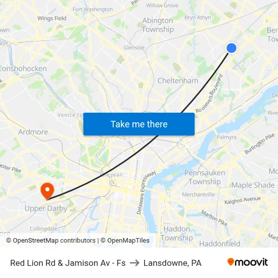 Red Lion Rd & Jamison Av - Fs to Lansdowne, PA map