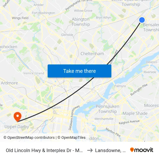 Old Lincoln Hwy & Interplex Dr - Mbfs to Lansdowne, PA map